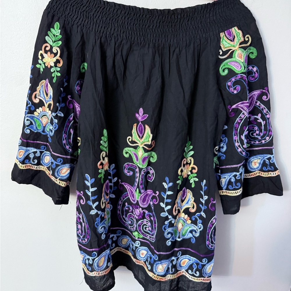 South Main Bohemian Black Embroidered Blouse off shoulder size M
